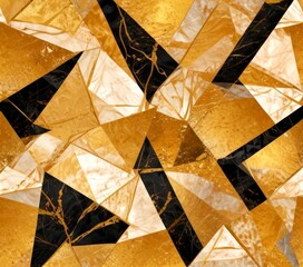 Leinwandbilder - a mosaic of overlapping triangular shapes in varying shades of gold and black, creating a visually striking and abstract pattern