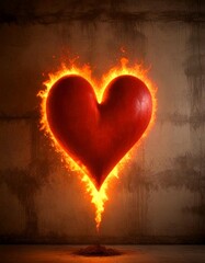 Aufkleber - A large, red heart-shaped object is engulfed in flames, with a small pile of burning debris in the bottom right corner