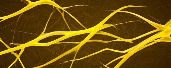 Leinwandbilder - a close-up view complex network of yellow, curved lines against a dark brown background