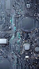 Fototapete - a detailed view complex circuit board, showcasing a multitude of interconnected components and traces The circuit board is predominantly black,