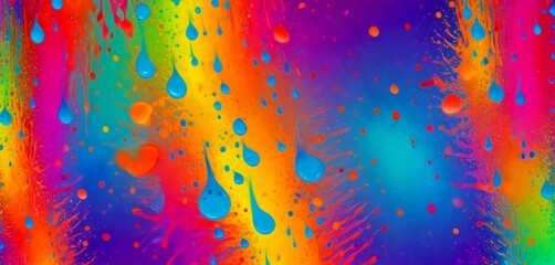 Fototapete - a vibrant abstract background with a rainbow-like gradient of colors, including blue, orange, yellow, and pink The background is dotted with numerous blue and orange
