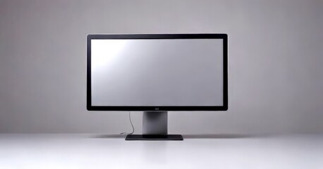 Leinwandbilder - A black computer monitor with a blank screen is centered against a gray background