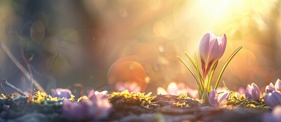 Wall Mural - Emerging Crocus In The Spring Sunshine