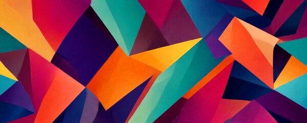 Fototapete - a vibrant abstract composition of intersecting lines and triangles in a variety of bright colors, including shades of pink, orange, yellow, green, blue, and purple