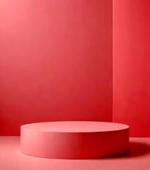 Leinwandbilder - A pink podium stands against a pink wall, with a vertical pink stripe on the right side