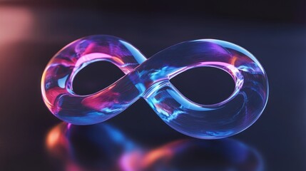 Wall Mural - abstract infinity symbol with blue, purple, and orange iridescent texture on a black background.