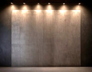 Poster - A dark, empty room with a large, rectangular concrete wall as the focal point, illuminated by a series of spotlights arranged in a linear pattern above the wall