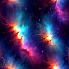 Leinwandbilder - a vibrant cosmic scene, featuring a swirling nebula with a mix of orange, blue, and purple hues, as well as a few stars scattered throughout the dark background