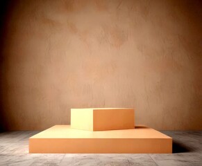 Poster - A minimalist of two beige cubes placed on a gray floor against a light beige wall