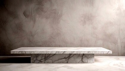 Poster - A marble pedestal table sits against a textured gray wall, creating a minimalist and elegant setting