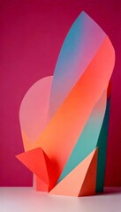 Leinwandbilder - a three-dimensional abstract sculpture composed of overlapping paper shapes in pastel colors, set against a pink background
