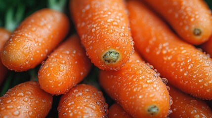 Wall Mural - Freshly harvested carrots with water droplets - perfect for cooking, prints, and spring themes