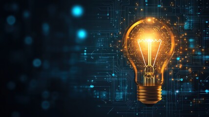 Lightbulb with circuit board lines, tech innovation concept, flat design