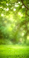 Poster - A lush, verdant landscape with a grassy field and a tree in the background, creating a serene and tranquil atmosphere