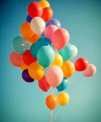 Aufkleber - A cluster of multicolored balloons floats against a clear blue sky