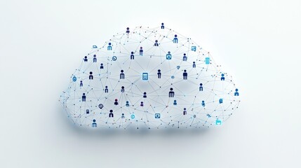 Cloud computing with network of connected people, data, and technology icons.