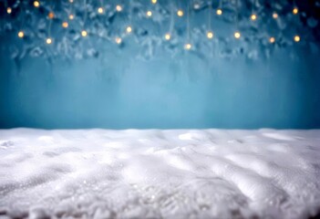 Aufkleber - A snowy landscape with a blurred background of twinkling lights, creating a serene and tranquil atmosphere