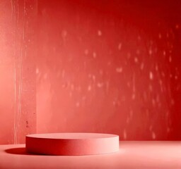 Leinwandbilder - A pink pedestal stands alone against a pink wall, with a subtle pattern of white lines and spots adding depth and texture to the scene