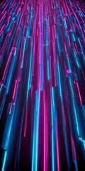 Leinwandbilder - a close-up view grid of thin, vertical lines in various shades of blue and pink, creating a vibrant and dynamic visual effect