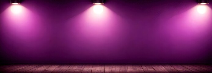 Poster - Three spotlights shine down on a purple wall, casting a dramatic shadow pattern on the wooden floor below