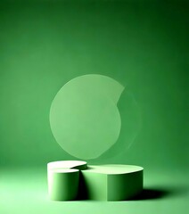 Leinwandbilder - A minimalist green podium with a circular base and a large circular opening in the center, set against a solid green background
