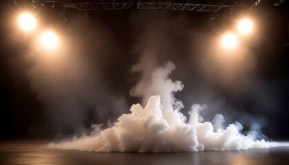 Poster - A dramatic scene unfolds on a stage, with two spotlights casting an ethereal glow on a large cloud of white smoke billowing from the center, creating an ominous and
