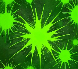 Leinwandbilder - a dark green background with a central, bright green blob resembling a starburst Surrounding this central blob are smaller, scattered splatters of the same color, creating