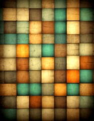 Leinwandbilder - a grid of square tiles in various shades of brown, beige, green, and blue, arranged in a visually appealing pattern