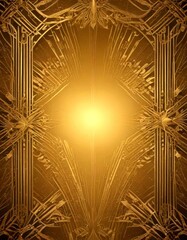 Leinwandbilder - an intricate, golden-colored abstract pattern with a central bright light shining through, surrounded by symmetrical, radiating designs