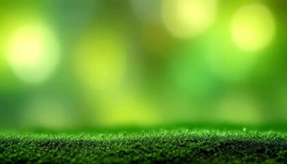 Poster - A close-up grassy surface with water droplets, set against a blurred green background with bokeh effect