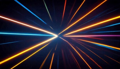 Aufkleber - a vibrant abstract composition of intersecting lines and beams of light, creating a sense of depth and movement The lines, varying in color from orange to blue, radiate