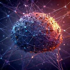 Leinwandbilder - a complex, abstract sphere composed of numerous interconnected lines and dots, creating a visually striking and intricate pattern against a dark background