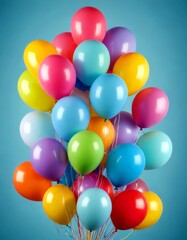 Aufkleber - A bouquet of multicolored balloons, including pink, blue, yellow, and orange, is arranged against a light blue background