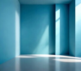 Aufkleber - An empty room with light blue walls and a white floor, illuminated by sunlight streaming in from a window on the right