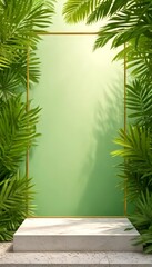 Poster - A rectangular frame with a gold border is set against a green background, surrounded by lush tropical foliage