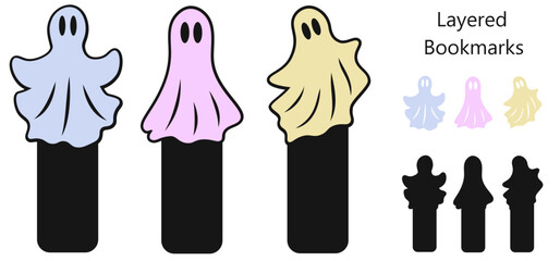 Wall Mural - Halloween bookmarks with ghosts, Layered papercut svg design