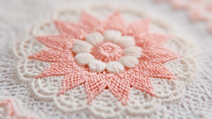 Wall Mural - Intricate floral lace kokoshnik in soft pink and white for spring decor and craft