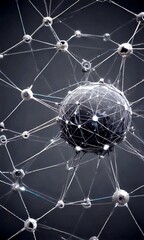 Fototapete - a complex network of interconnected spheres and lines, creating a visually striking and intricate pattern against a dark background