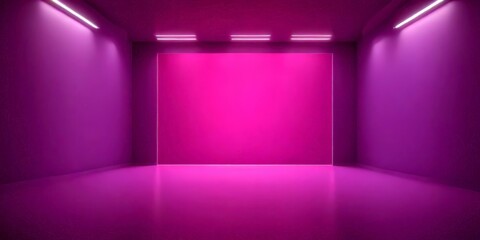 Aufkleber - A minimalist, three-dimensional room with a large, square pink wall in the center, flanked by two smaller pink walls on either side The room is illuminated by three white