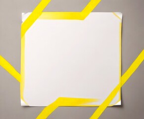 Leinwandbilder - A blank white paper is taped to a gray wall, with yellow tape forming a geometric pattern around the edges