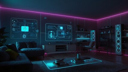 Modern Smart living room interior with innovative technology maintaining connections.