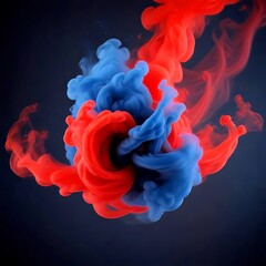 Poster - a swirling, abstract pattern of red and blue smoke or vapor against a dark background