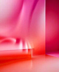 Poster - a digital art piece featuring a gradient of pink and red hues, with a blurred background and a reflective surface