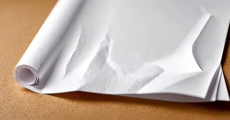 Leinwandbilder - A close-up view piece of white paper with a crumpled edge, resting on a wooden surface