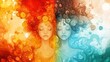 © ProPhotos - An abstract painting of two mermaids with flowing hair against a backdrop of swirling colors and shapes reminiscent of a whirlpool, with each figure rendered in its own vibrant hue.