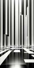 Leinwandbilder - a striking black and white composition, featuring a geometric pattern of vertical and horizontal lines that converge towards a central point The floor