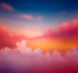 Leinwandbilder - A serene sky with soft pink and blue hues, dotted with fluffy white clouds, creates a tranquil and dreamy atmosphere