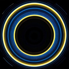 Leinwandbilder - a circular pattern with concentric blue and yellow lines, creating a visually striking and abstract design