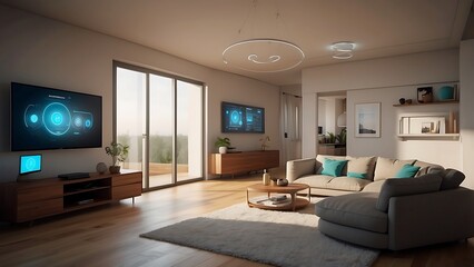 Modern Smart living room interior with innovative technology maintaining connections.