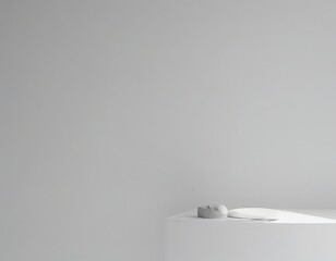 Leinwandbilder - A minimalist white shelf with a small white object on top, set against a plain gray wall